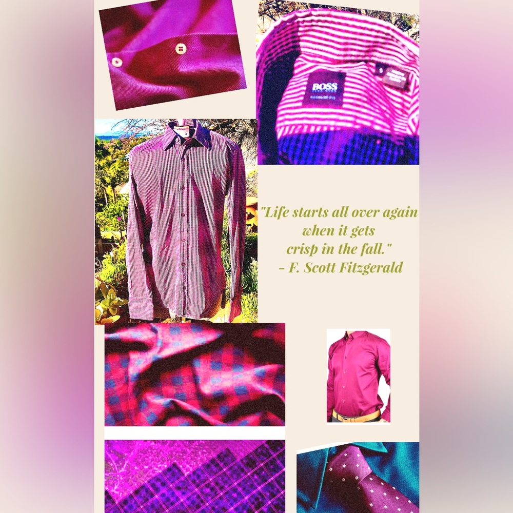 Hugo Boss Mens plaid shirt button up sz Sm purple/pink plaid print EUC! - Picture 3 of 14